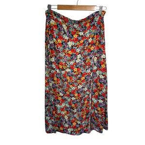 H&M Multi Color Floral‎ Midi Slit Cottage Core Skirt, 10